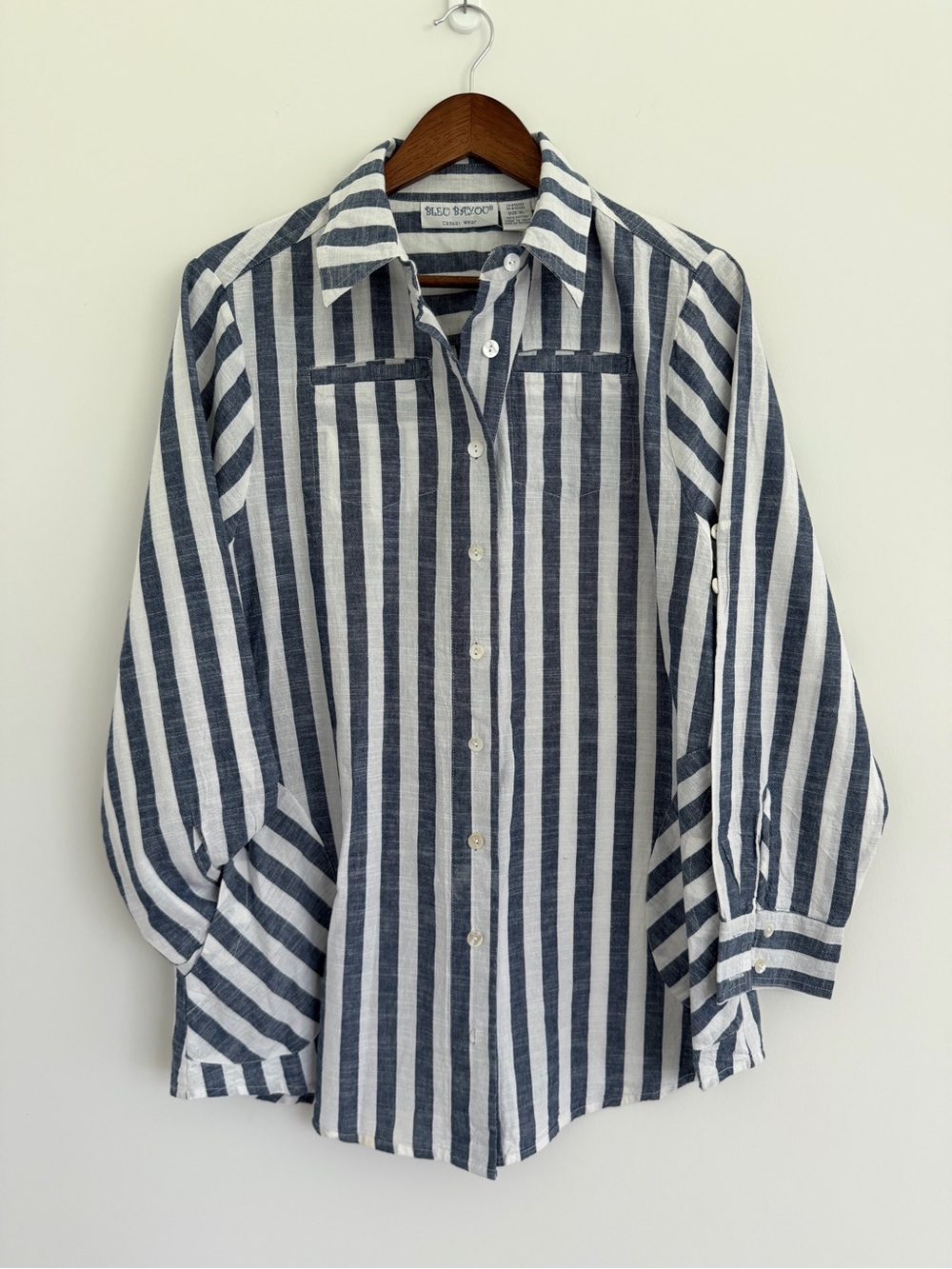 Bleu Bayou Striped Button-Up Shirt | Size XL | 100% Cotton